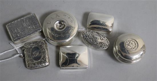 A collection of decorative small silver boxes, etc.,